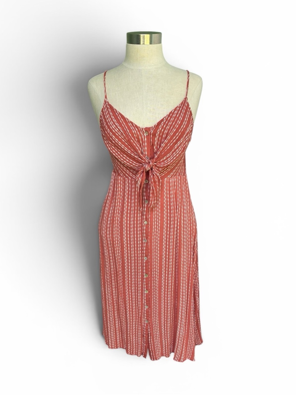 American Threads Boho Rust-White Striped Tie-Front Dress - Picture 4 of 9